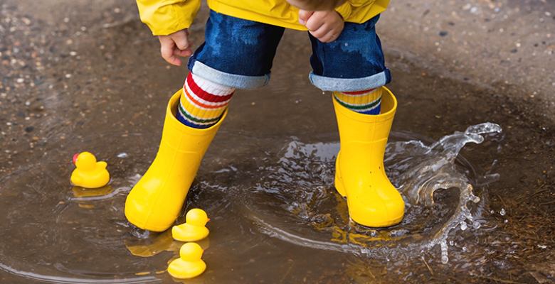 We have rain boots, and everyone is encouraged to splash in the puddles!